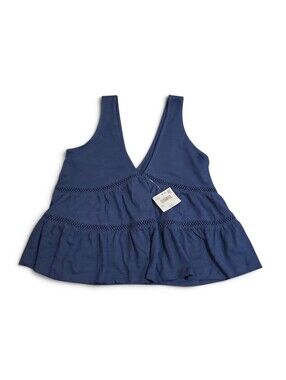 Women's AE Sunchaser Lace Babydoll Plunge Tank Top 100% Cotton Navy Blue XS NWT